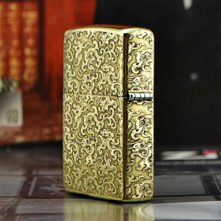 Zippo Chính Hãng Đồng Bóng Khắc Hoa Văn