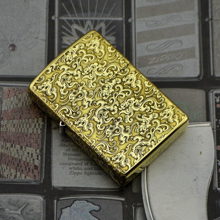 Zippo Chính Hãng Đồng Bóng Khắc Hoa Văn