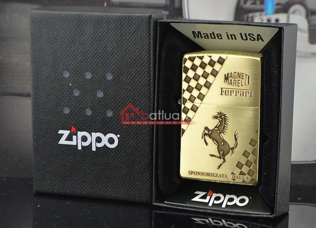 Bật lửa Zippo chính hãng đồng nhẹ khắc Ferrari