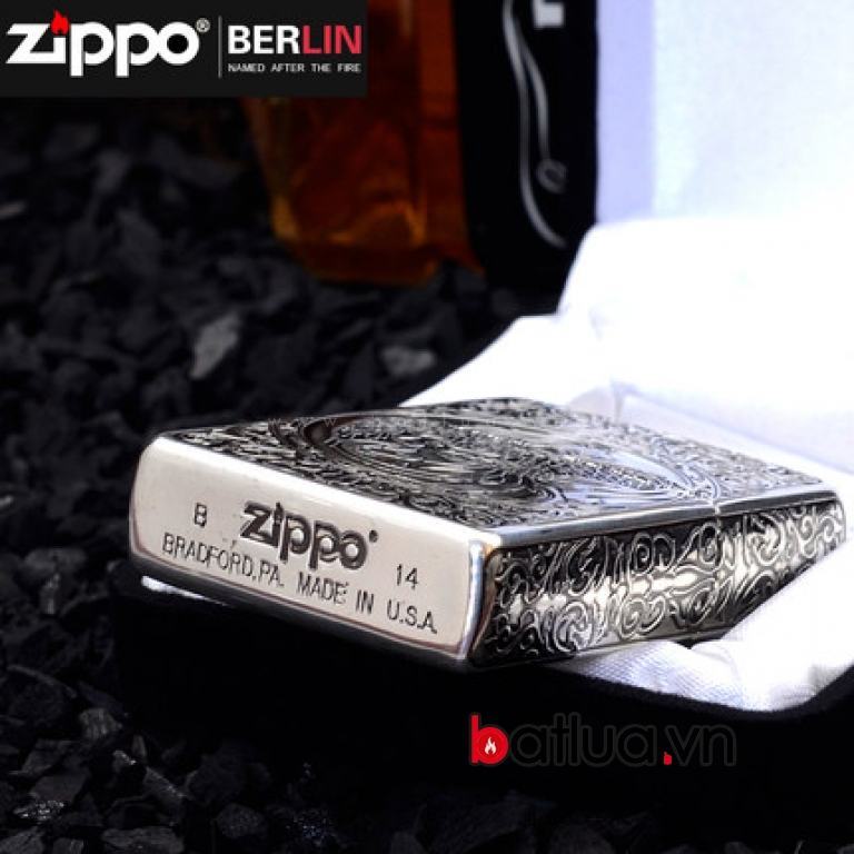 Bật lửa Zippo chính hãng bạc cổ khắc phượng múa