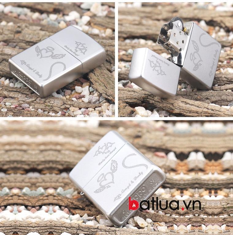 Bật lửa Zippo chính hãng bạc khắc trái tim