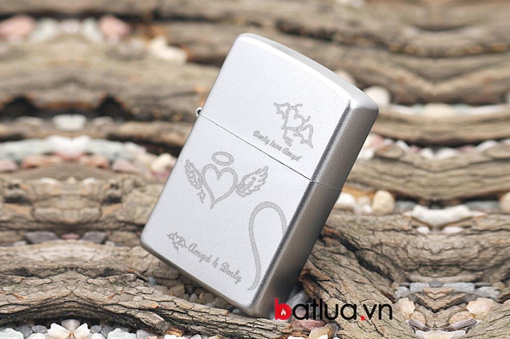 Bật lửa Zippo chính hãng bạc khắc trái tim