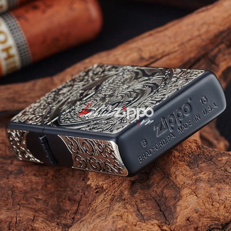 Bật lửa Zippo chính hãng  Bạc đen khắc hình Phượng Hoàng