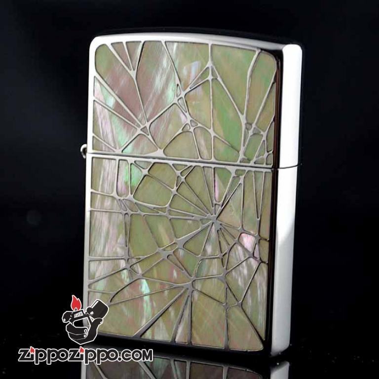 Bật lửa Zippo bạch kim xanh in hình tơ nhện bao