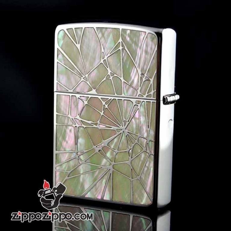 Bật lửa Zippo bạch kim xanh in hình tơ nhện bao