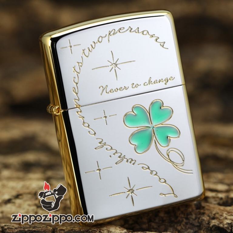 Bật lửa Zippo cặp Lucky Clover cỏ bốn lá may mắn