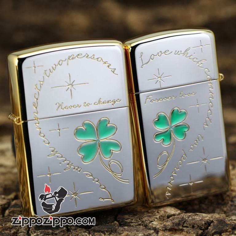 Bật lửa Zippo cặp Lucky Clover cỏ bốn lá may mắn