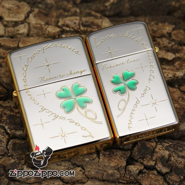 Bật lửa Zippo cặp Lucky Clover cỏ bốn lá may mắn