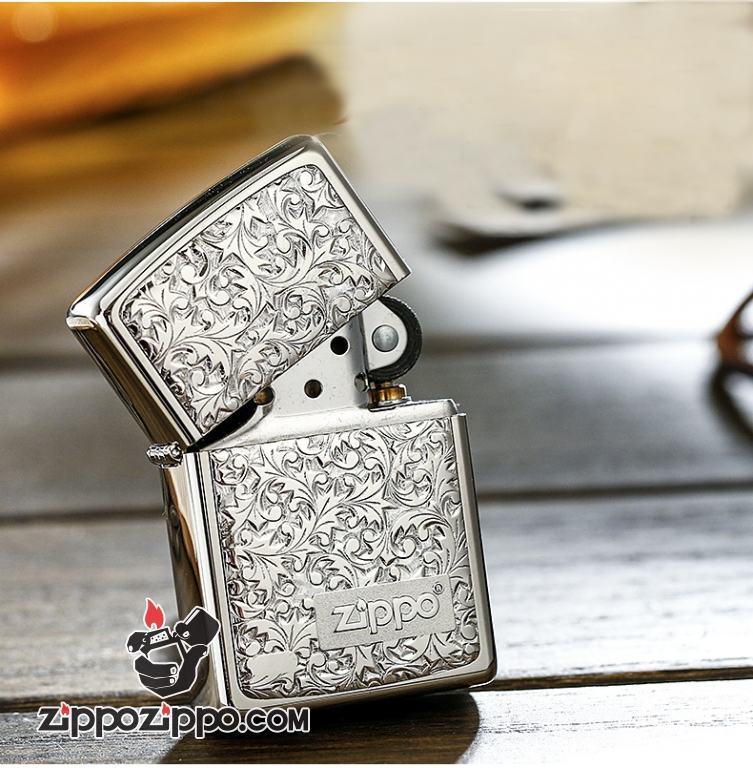 Bật lửa Zippo mạ bạc trạm khắc hoa văn Arabesque KR-8