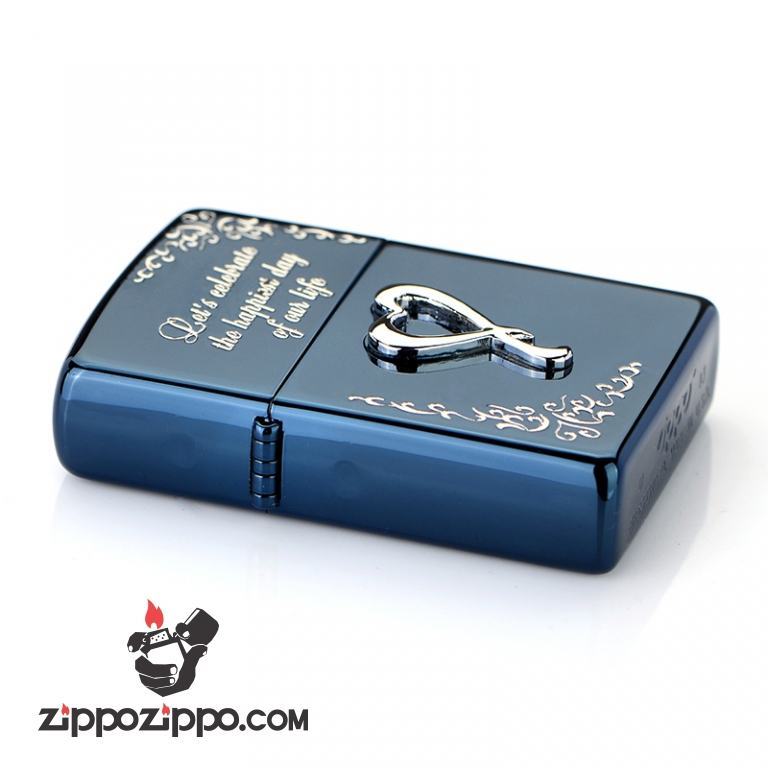 Bật lửa Zippo Xanh khắc nổi trái tim bạc