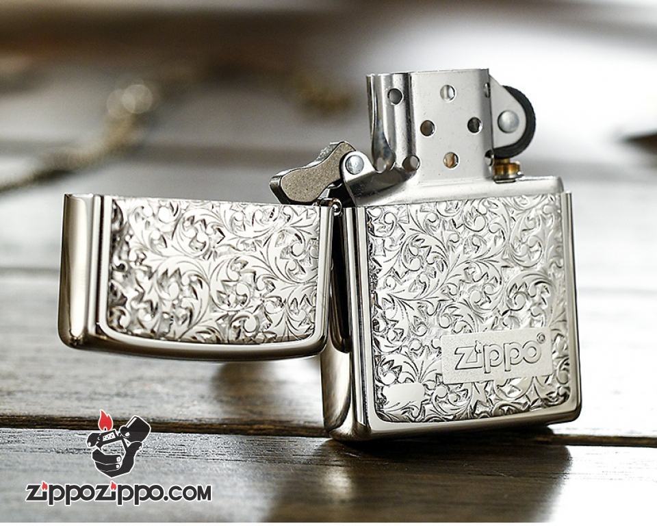 Bật lửa Zippo mạ bạc trạm khắc hoa văn Arabesque KR-8