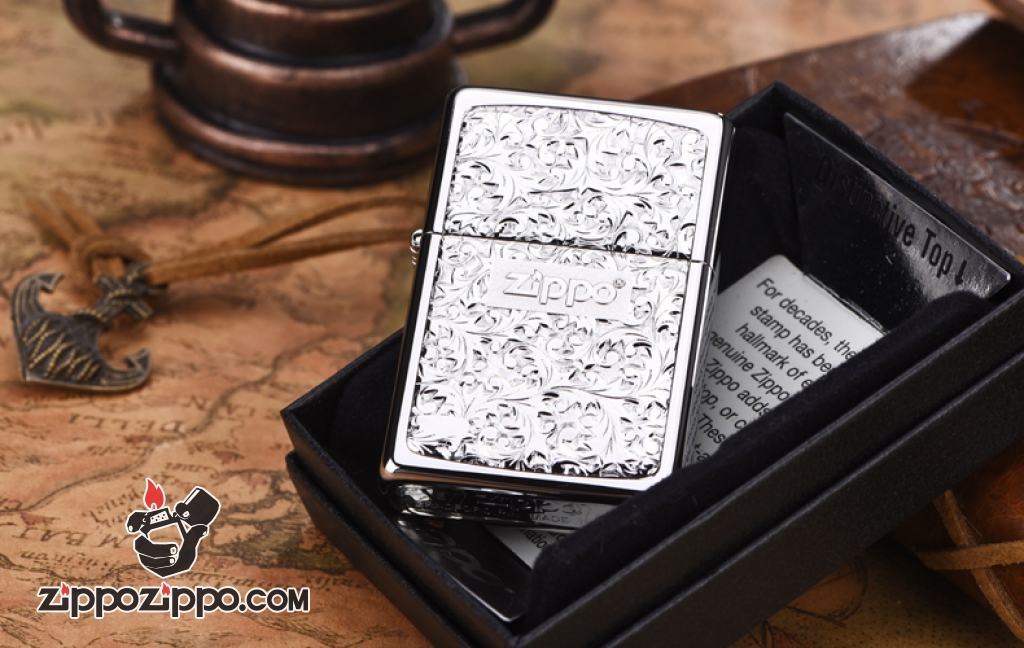 Bật lửa Zippo mạ bạc khắc hoa văn Arabesque KR-7