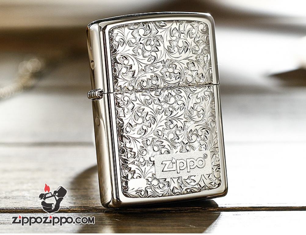 Bật lửa Zippo mạ bạc trạm khắc hoa văn Arabesque KR-8