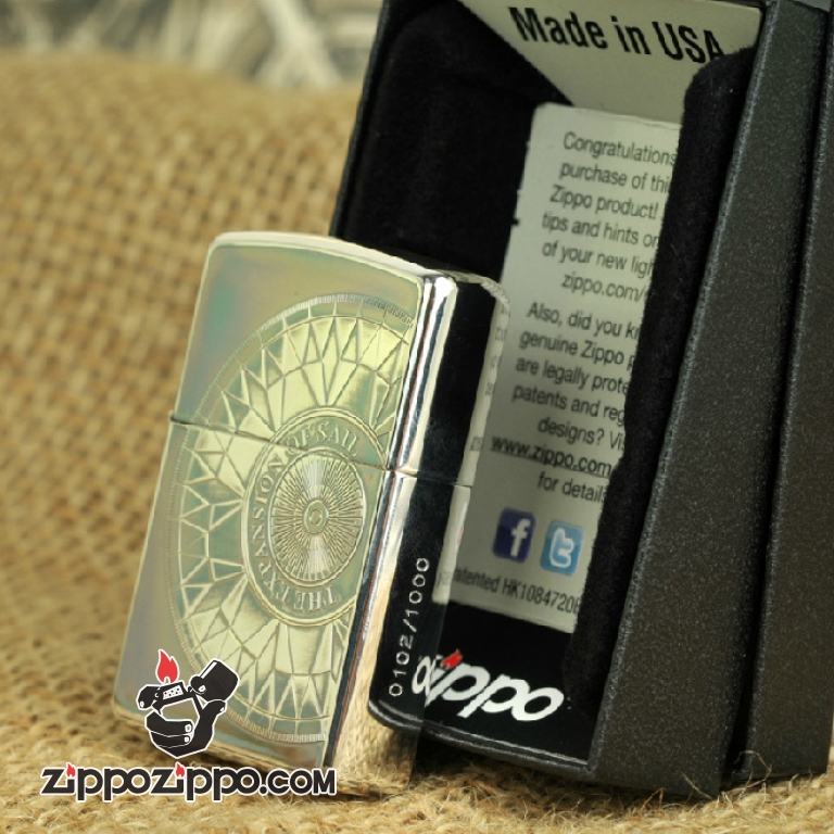 Bật lửa Zippo đồng khắc hình la bàn Ver 1