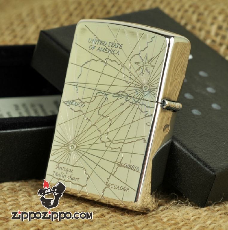 Bật lửa Zippo đồng khắc hình la bàn Ver 1