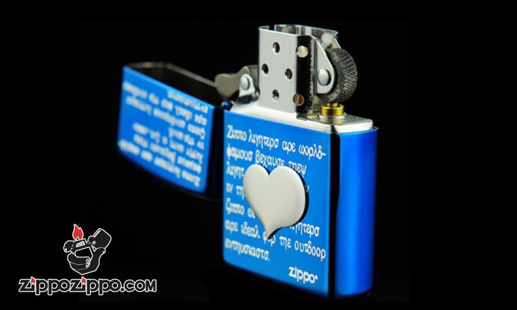 Bật lửa Zippo Xanh khắc nổi trái tim