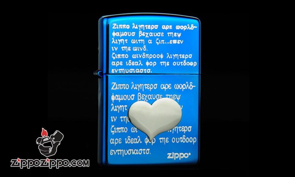 Bật lửa Zippo Xanh khắc nổi trái tim