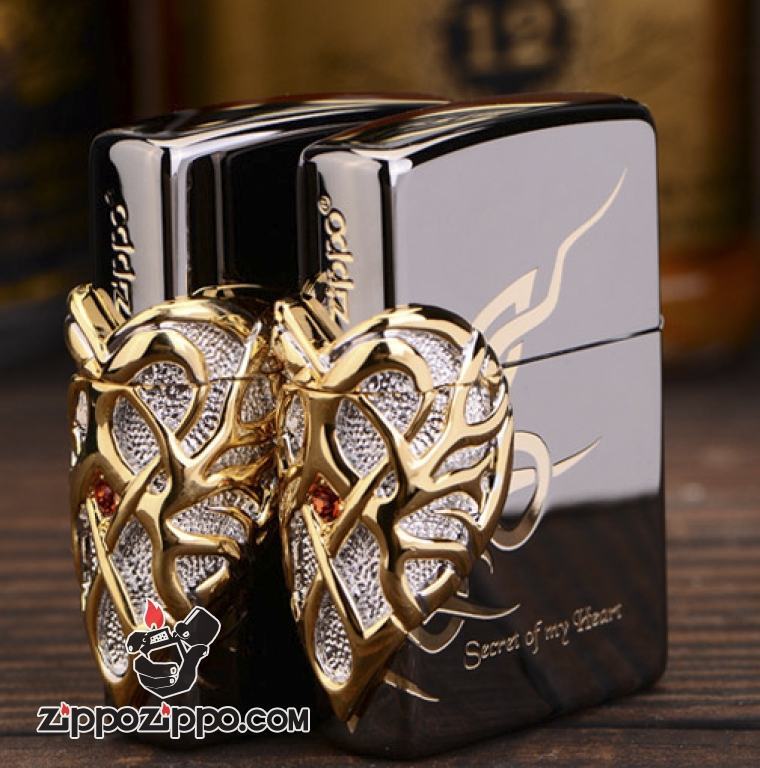 Bật lửa Zippo đen khắc viền trái tim