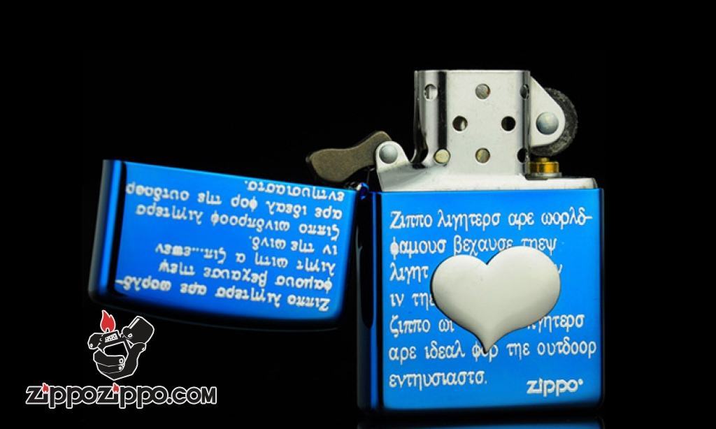 Bật lửa Zippo Xanh khắc nổi trái tim