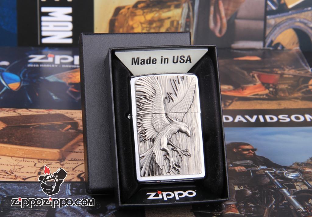 Bật lửa Zippo phiên bản Châu Âu khắc chim ưng săn mồi