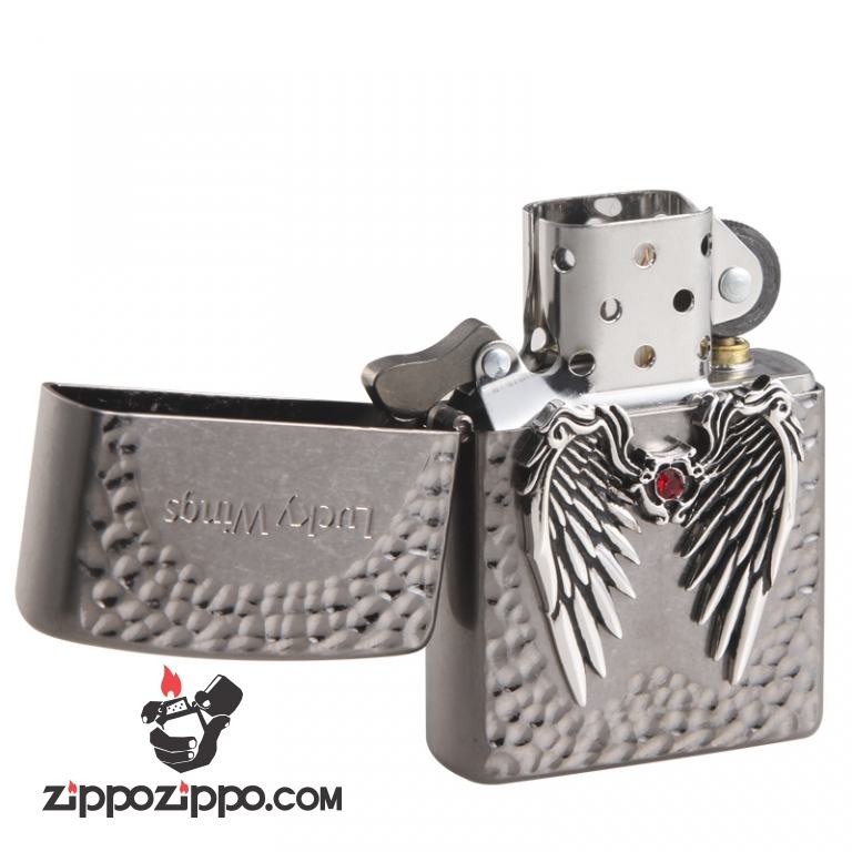 Bật lửa Zippo Đen bạc khắc Lucky Wins