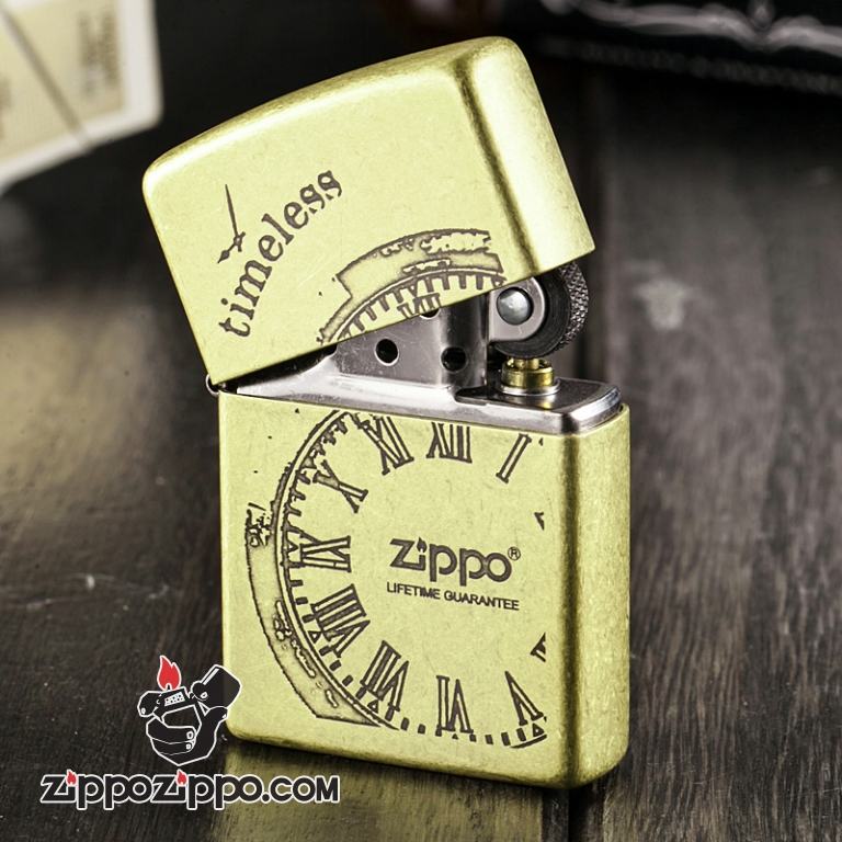 Bật lửa Zippo khắc nhẹ mặt đồng hồ la mã
