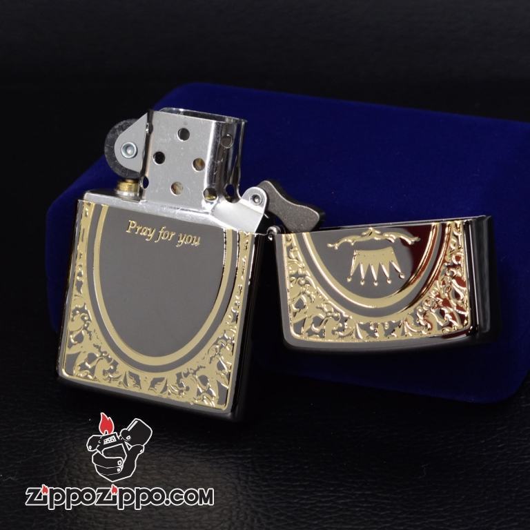 Bật lửa Zippo khắc nổi hình thánh giá mặt đen bóng