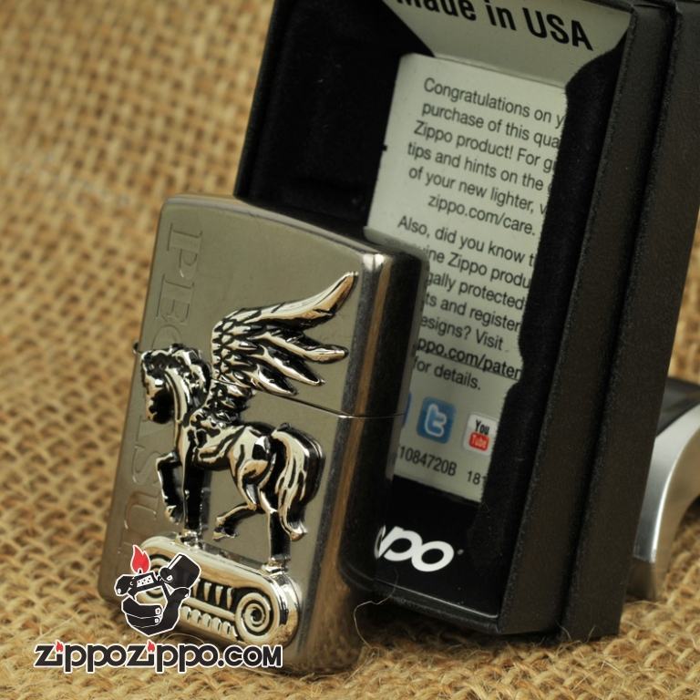 Bật lửa Zippo mặt đen phiên bản Pegasus Genuine