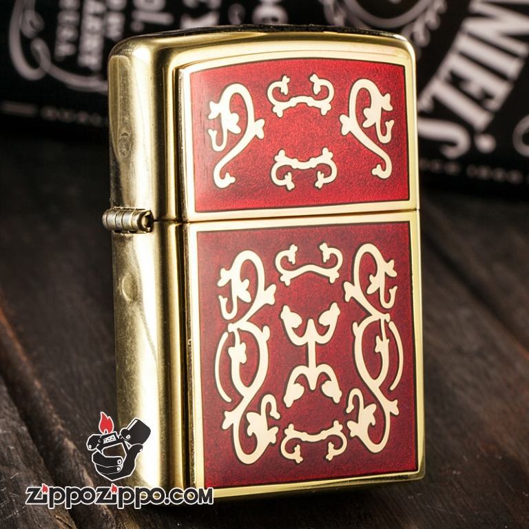 Bật lửa Zippo khắc hoa văn nền đỏ