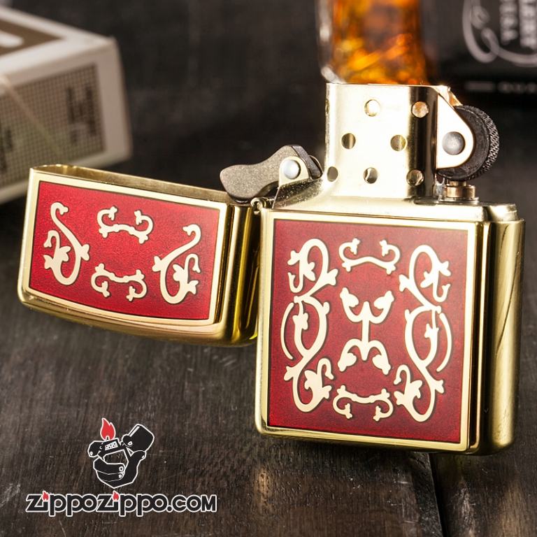 Bật lửa Zippo khắc hoa văn nền đỏ