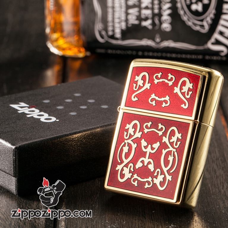 Bật lửa Zippo khắc hoa văn nền đỏ