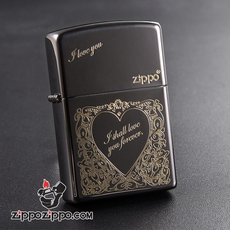 Bật lửa Zippo gương đen khắc hình trái tim