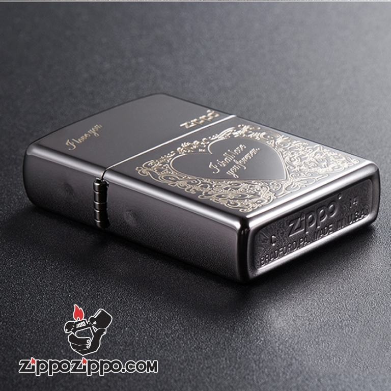 Bật lửa Zippo gương đen khắc hình trái tim