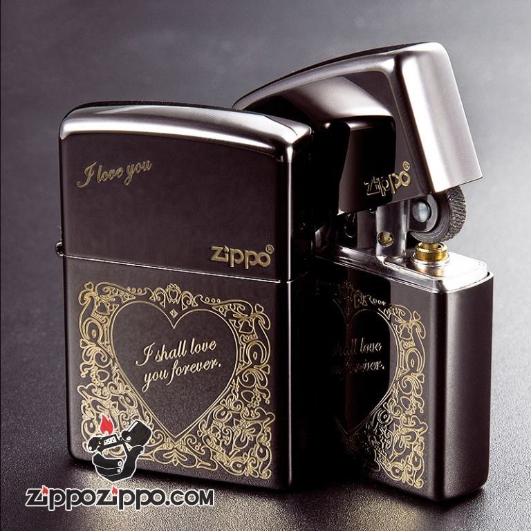 Bật lửa Zippo gương đen khắc hình trái tim