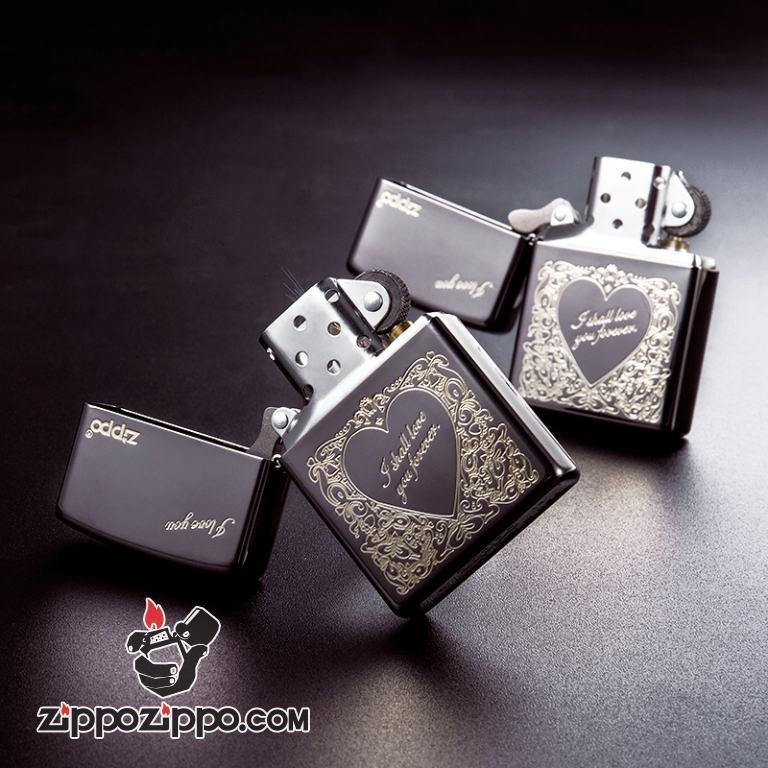 Bật lửa Zippo gương đen khắc hình trái tim