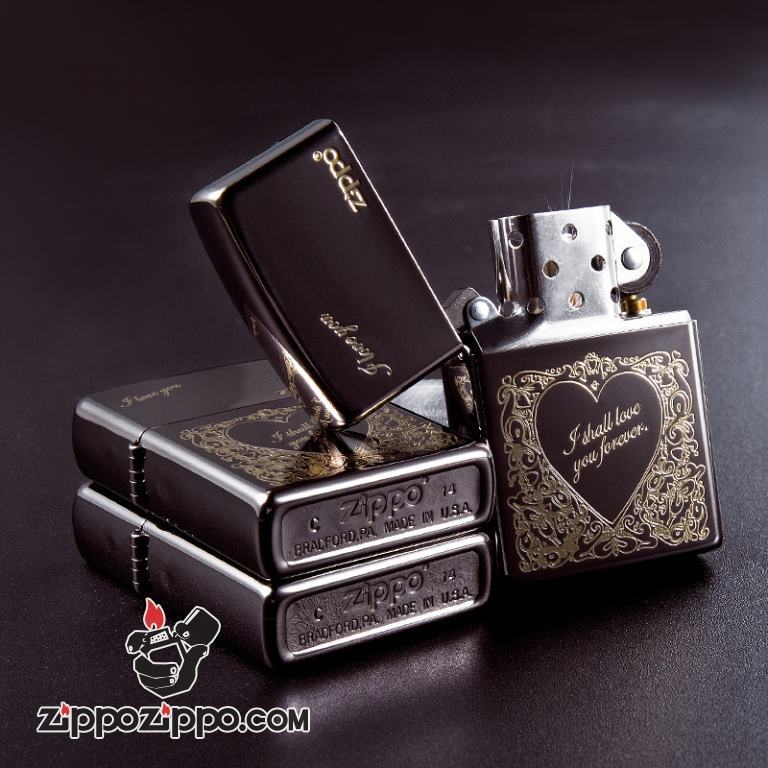 Bật lửa Zippo gương đen khắc hình trái tim