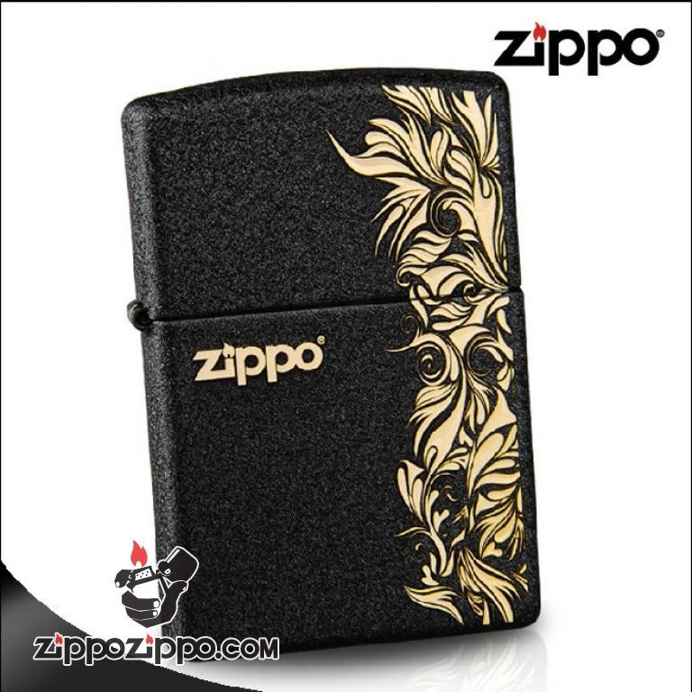 Bật lửa Zippo phiên bản Original đen nứt in hoa văn