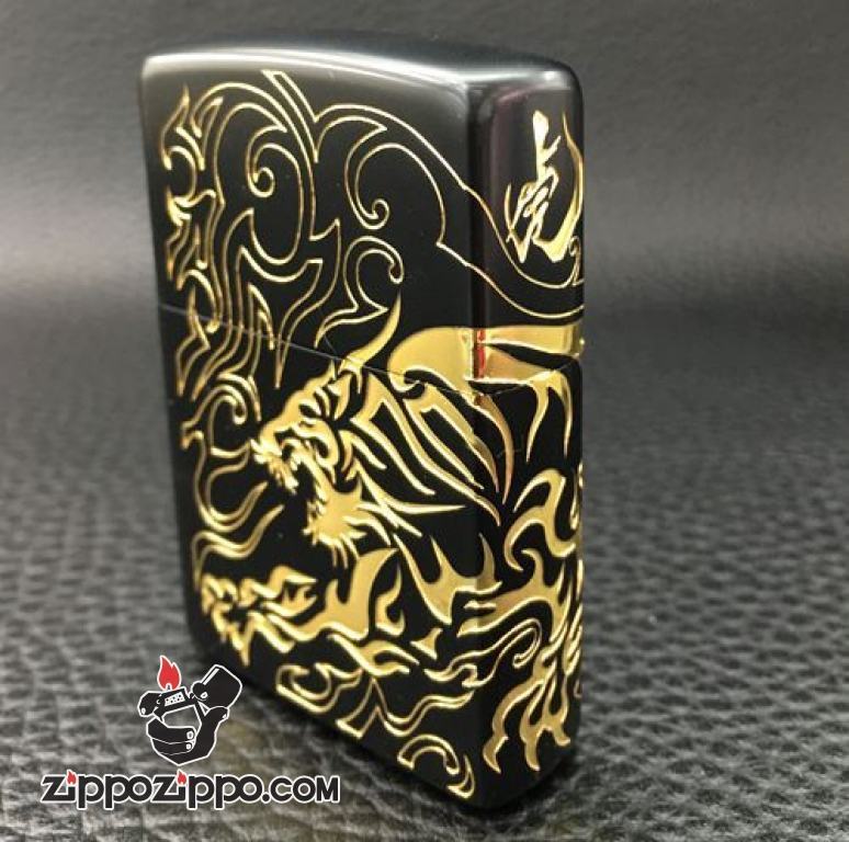 Bật lửa Zippo khắc Hổ sơn đen vàng