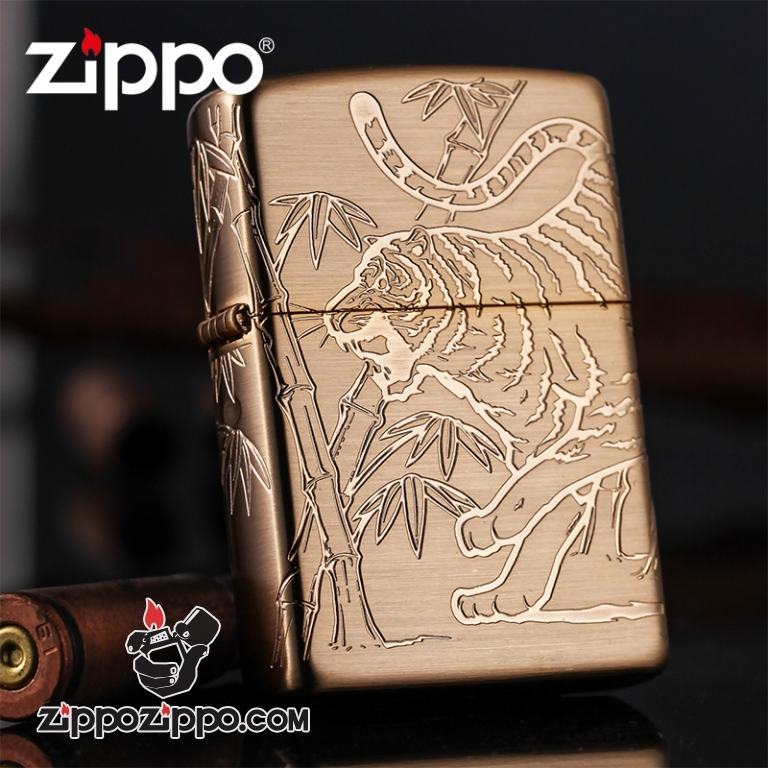 Bật lửa Zippo đồng khắc hổ bao quanh