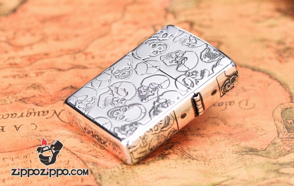 Bật lửa Zippo khắc xương sọ bao quanh