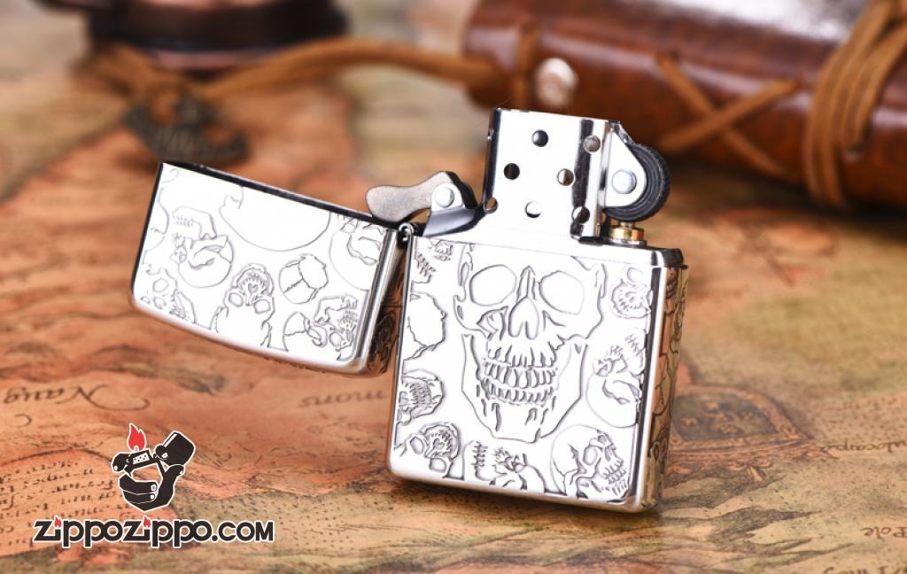 Bật lửa Zippo khắc xương sọ bao quanh