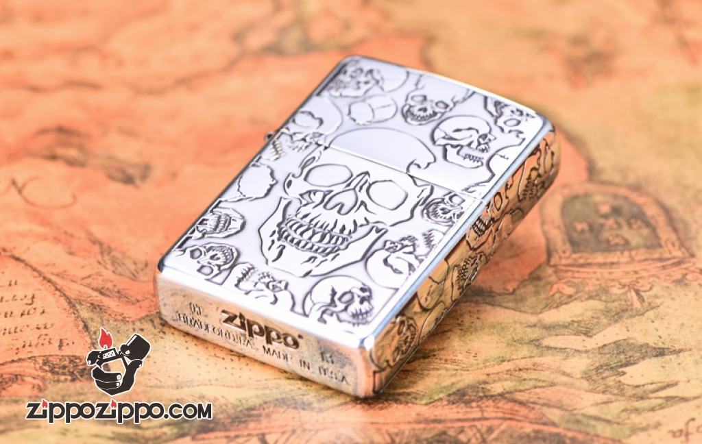 Bật lửa Zippo khắc xương sọ bao quanh