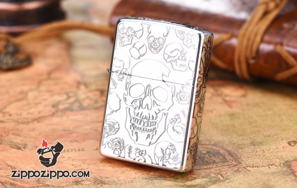 Bật lửa Zippo khắc xương sọ bao quanh