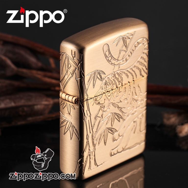 Bật lửa Zippo đồng khắc hổ bao quanh