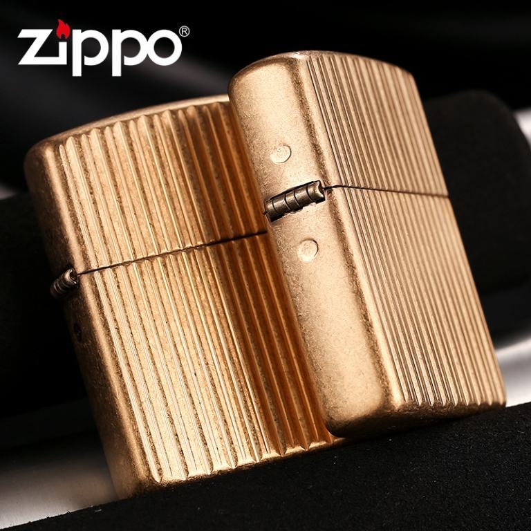 Zippo Chính Hãng Đồng Họa Tiết Kẻ Dọc Nổi Vỏ Dày