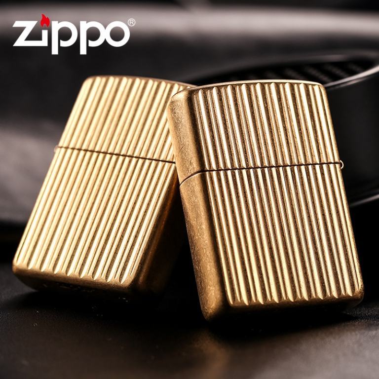 Zippo Chính Hãng Đồng Họa Tiết Kẻ Dọc Nổi Vỏ Dày