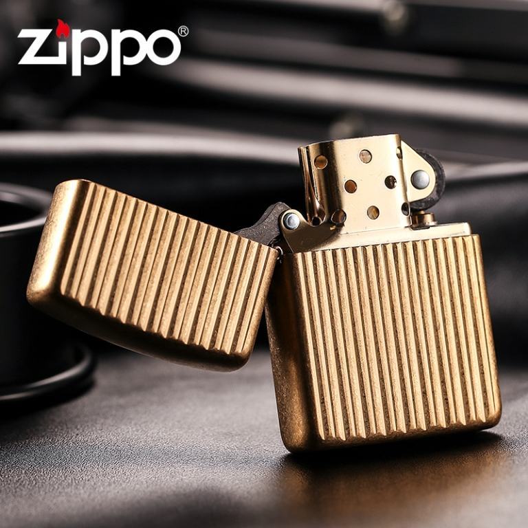 Zippo Chính Hãng Đồng Họa Tiết Kẻ Dọc Nổi Vỏ Dày