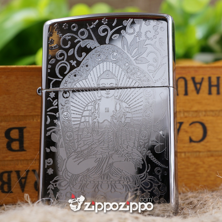 bật lửa zippo mầu bạc khắc phật