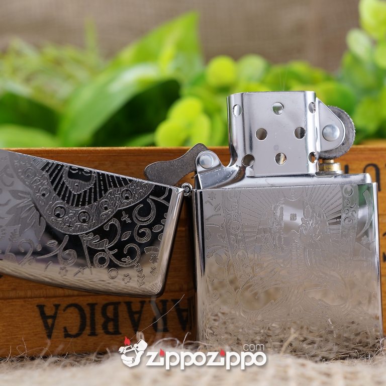 bật lửa zippo mầu bạc khắc phật