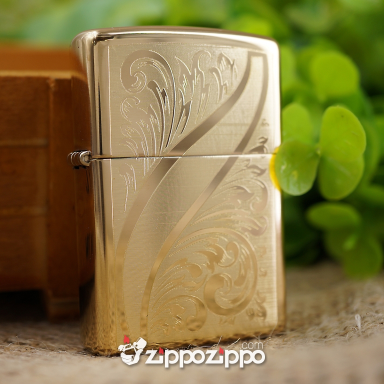 BẬT LỬA ZIPPO ĐỒNG VÀNG KHẮC HOA VĂN TINH XẢO